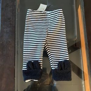NWT baby black and white striped pants with shearling bunny detail
